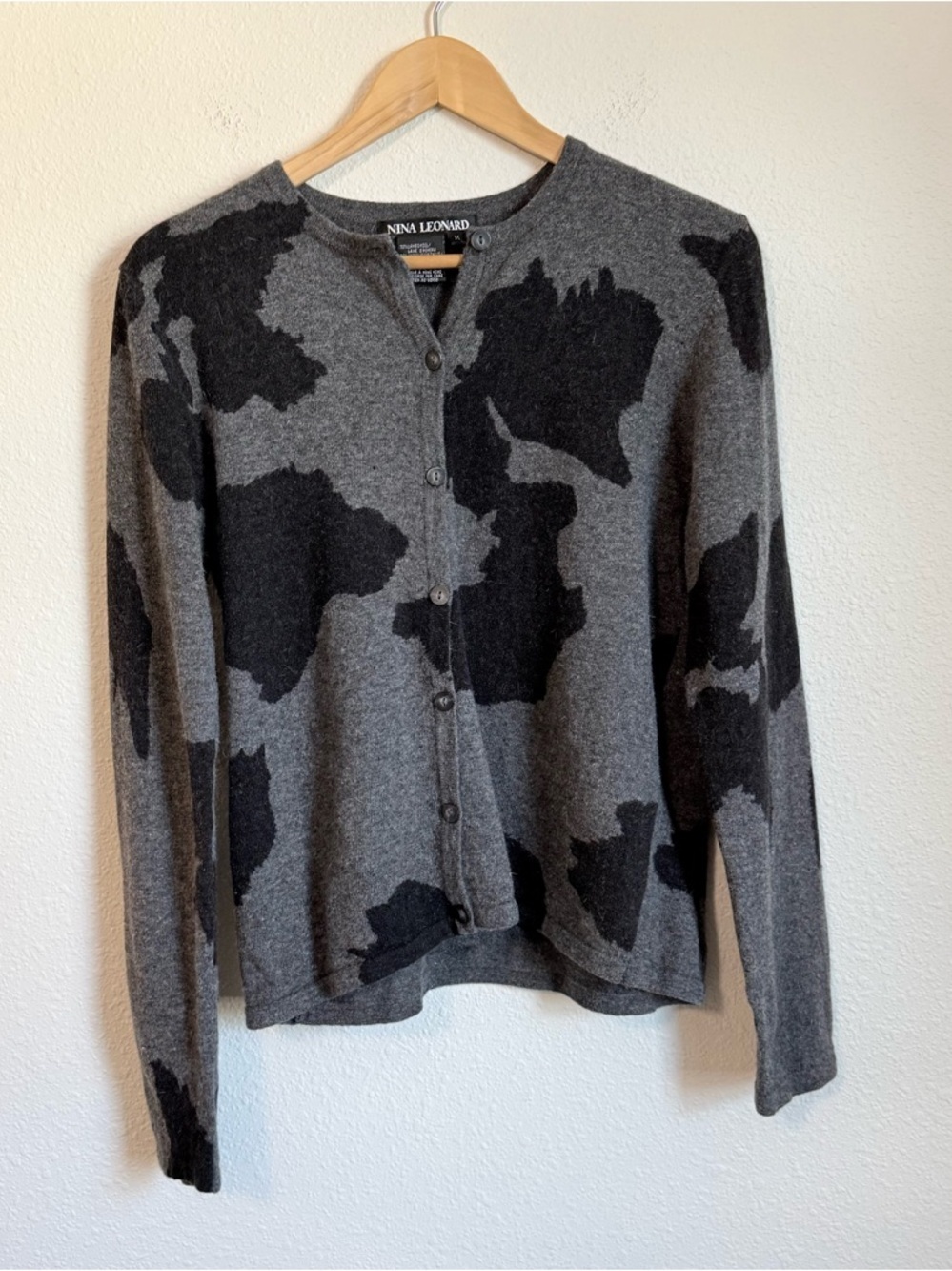 Vintage Nina Leanord Lambswool Angora Blend Crew Cardigan 90s Avant Garde Chic - Picture 5 of 8